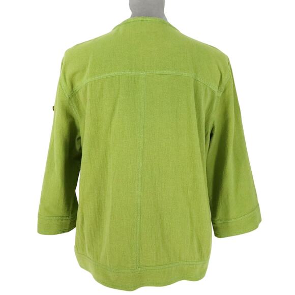 Chicos Jacket 1 Womens Medium 8 Green Full Zip Pockets Roll Tab Sleeve FLAW - Picture 3 of 16